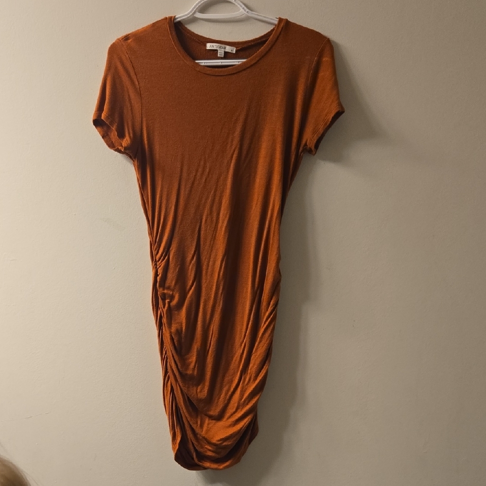 Elegant Rust Orange Ruched Mini Dress